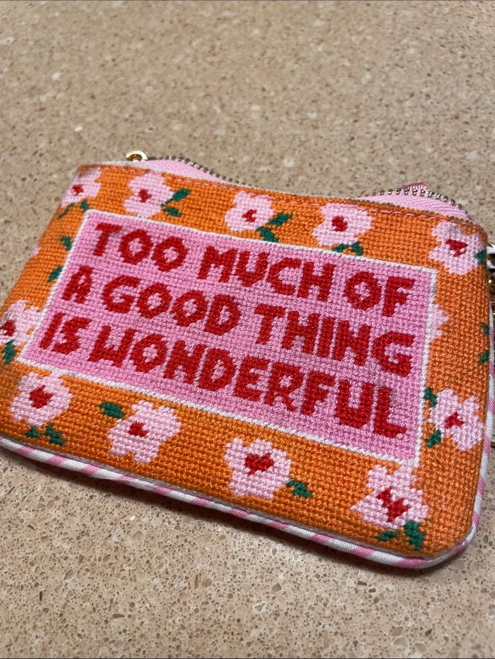 Orange & Pink Floral Card Holder Pouch - 'Too Much Of A Good Thing Is Wonderful'